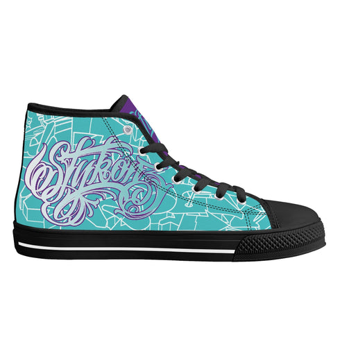 Axikronz 8T7 High Top Canvas feat Turquoise Mix Script | Hip - Hop Streetwear Shoes - Stykonz Graffiti Streetwear